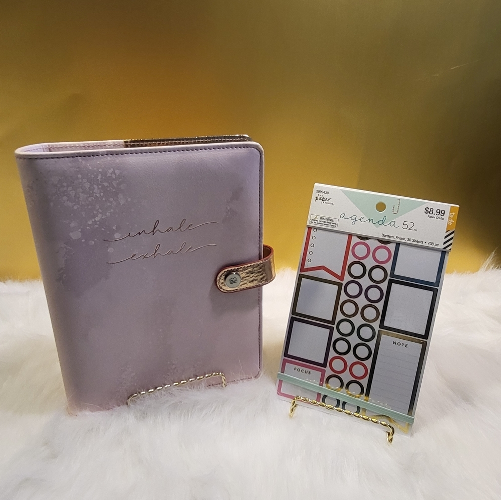 Inhale Exhale Agenda 52 Rose Gold Planner Binder with Planner stickers